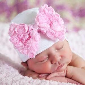 NEW ILYBEAN rosette bow nursery hat in white/pink